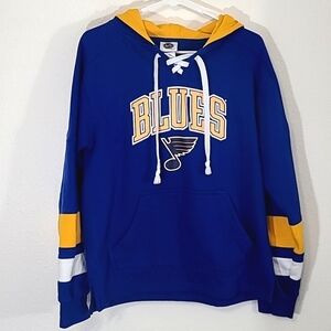 ST. LOUIS BLUES Vintage Royal Blue/Yellow/White Hoodie w/Front Logo, size Small